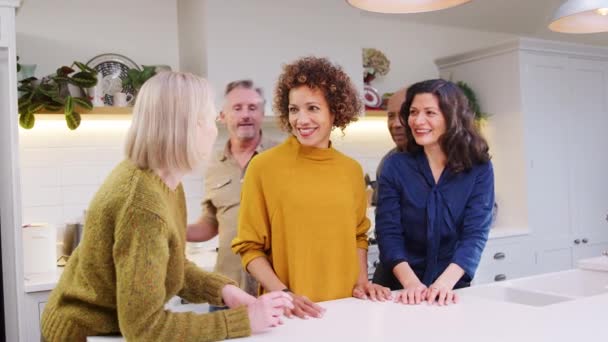 Group Mature Friends Meeting Home Celebrate Woman Birthday Cake Together — Stockvideo