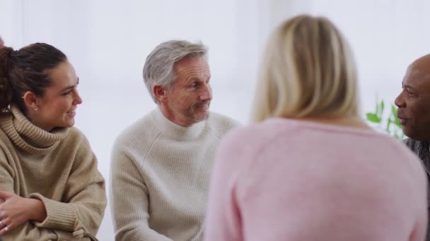 Group Sitting Circle Support Meeting Mature Man Discusses Issues Affecting — Stockvideo