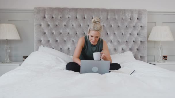 Geschäftsfrau Die Während Einer Gesundheitspandemie Von Hause Aus Arbeitet Sitzt — Stockvideo