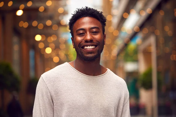 Portrait Young Man Enjoying City Life Heading Night Out — Stok Foto