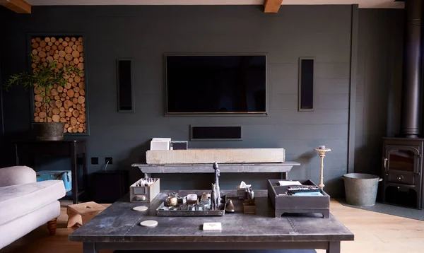 Interieur Der Lounge Mit Fernseher Modernen Offenen Haus Oder Wohnung — Stockfoto