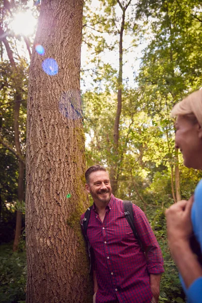 Mature Couple Countryside Hiking Path Forest Together — Stock Photo, Image