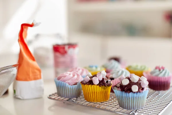 Close Ingredients Decorated Cupcakes Cooling Rack Kitchen — Stock Photo, Image