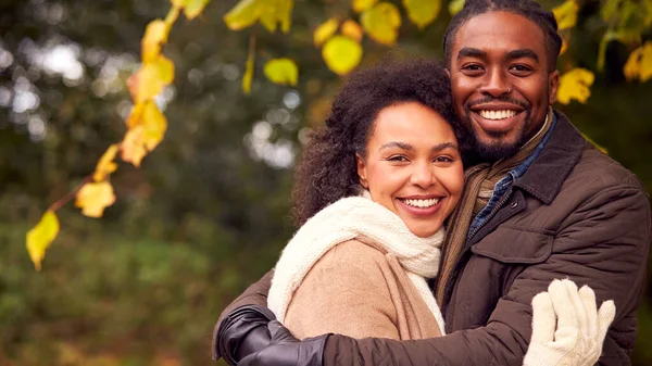 Portrait Loving Couple Walk Autumn Countryside Together — Fotografia de Stock