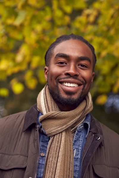 Head Shoulders Portrait Man Walk Autumn Countryside Golden Leaves — Fotografia de Stock