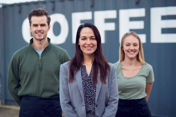 Portret Van Het Goederentraject Team Staande Shipping Container — Stockfoto