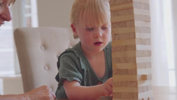 Filmaufnahmen Der Schönen Jungen Mutter Und Tochter Spielen Mit Blöcken — Stockvideo