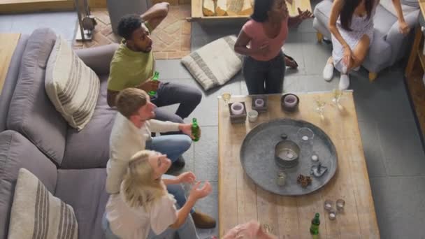 Overhead Shot Disappointed Multi Cultural Group Friends Watching Sports Game — Vídeo de Stock