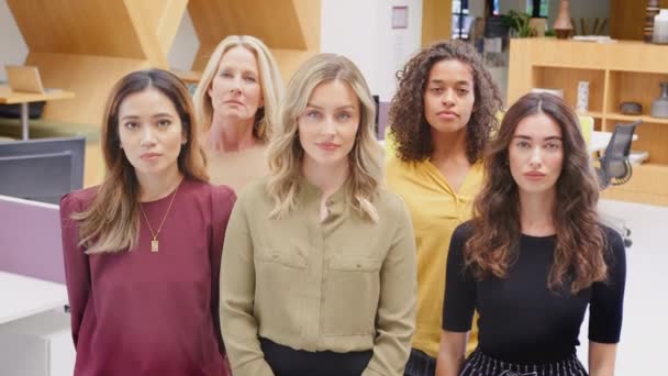 Portrait Multi Cultural Female Business Team Standing Modern Open Plan — Video