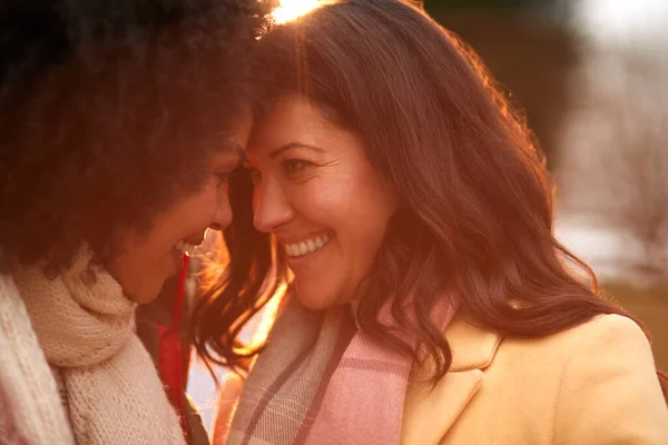 Loving Same Sex Female Couple Outdoors Walk Autumn Countryside Together — Stock Photo, Image