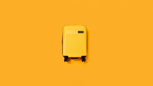 Rata Lay Shot Yellow Holiday Suitcase Yellow Background — Stok Foto