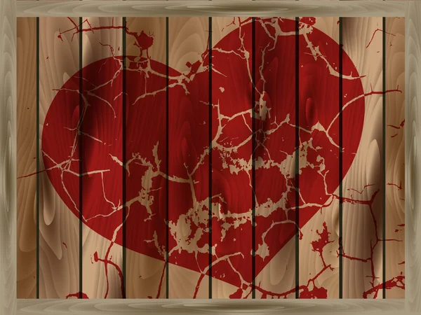 Červené srdce na dřevěném pozadí — Stockový vektor