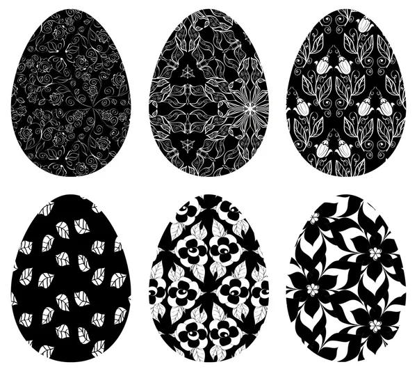 Monochrome set of Easter eggs with pattern 2 — Stock Vector