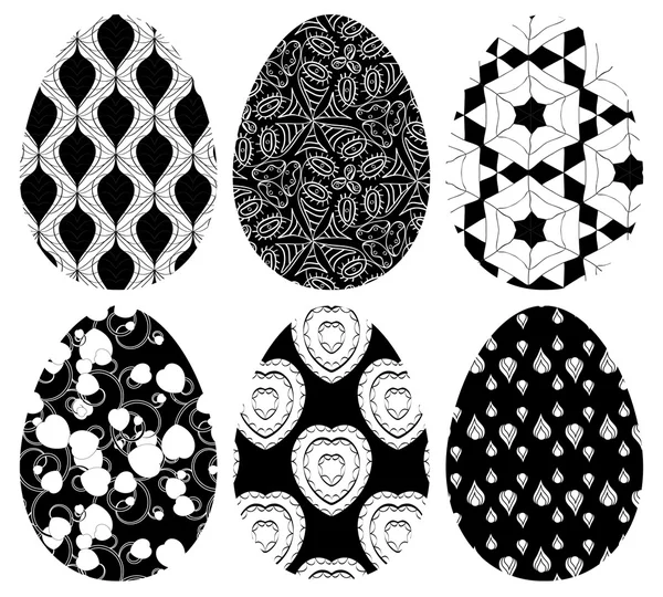 Fekete-fehér mintás húsvéti tojás készlet — Stock Vector