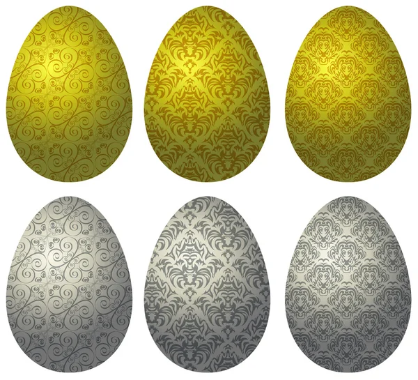 Conjunto de ovos de Páscoa de ouro e prata — Vetor de Stock