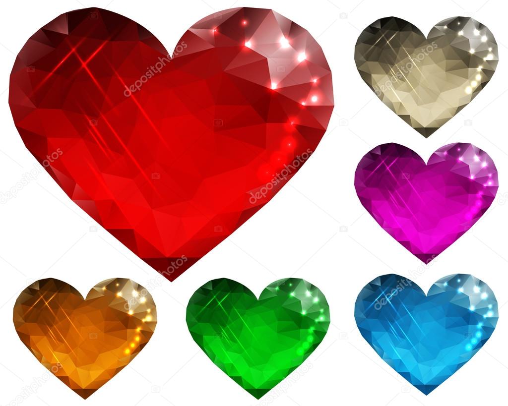 Set of glass hearts polygon