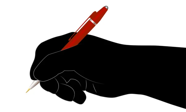 Silhueta de uma mão com um vermelho uma caneta de fonte — Vetor de Stock