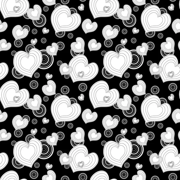 Naadloze zwart-wit patroon met hart — Stockvector