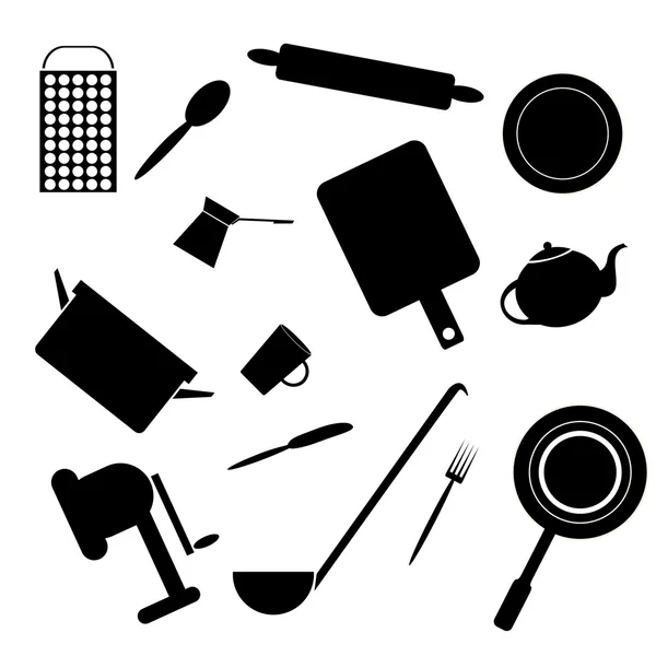 Silhouettes of kitchen accessories — Stock Vector