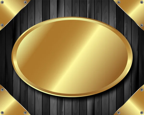Piatto d'oro su sfondo di legno scuro 2 — Vettoriale Stock