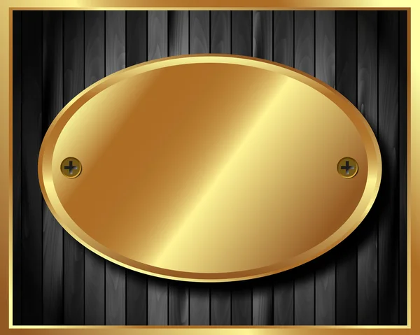 Placa de ouro no fundo de madeira escura — Vetor de Stock