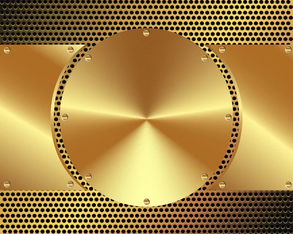 Background of steel gold disks on a metal grid — Wektor stockowy