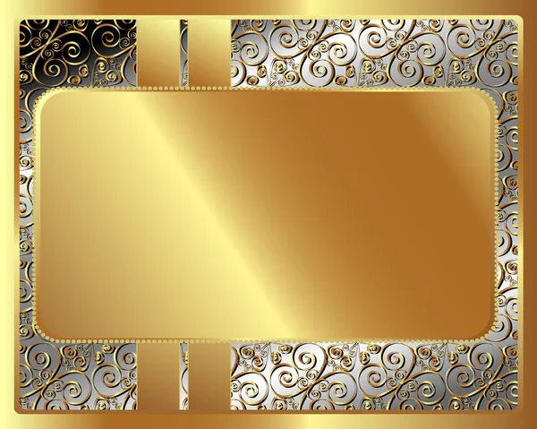 Metallrahmen mit Muster mit Goldplatte — Stockvektor