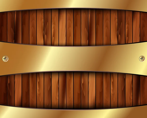 Moldura metálica em ouro sobre um fundo de madeira 12 — Vetor de Stock