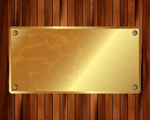 Moldura metálica em ouro sobre um fundo de madeira 10 — Vetor de Stock