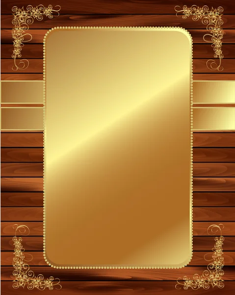 Metallic gold frame on a wooden background 4 — Stock Vector