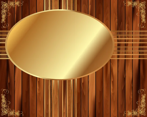 Moldura metálica em ouro sobre um fundo de madeira 5 — Vetor de Stock