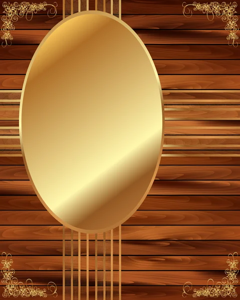 Cadre métallique doré sur fond bois 6 — Image vectorielle