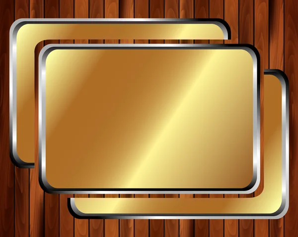 Metallic gold frame on a wooden background 2 — Stock Vector