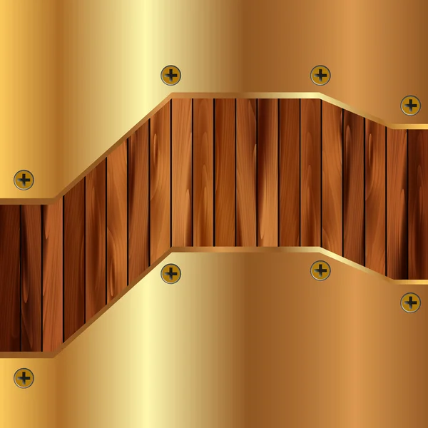 Cadre métallique doré sur fond bois 18 — Image vectorielle
