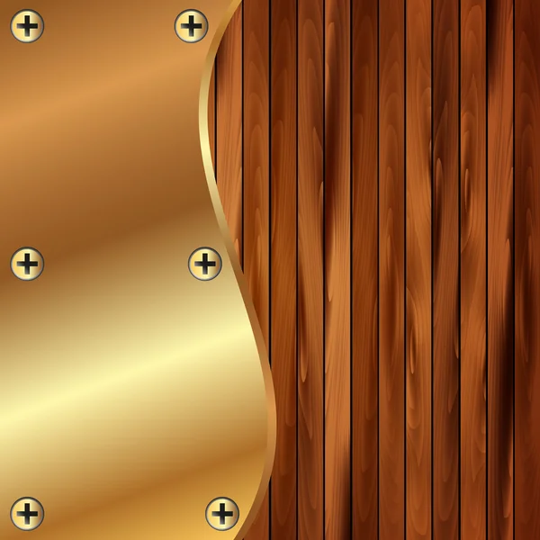 Moldura metálica em ouro sobre um fundo de madeira 19 — Vetor de Stock