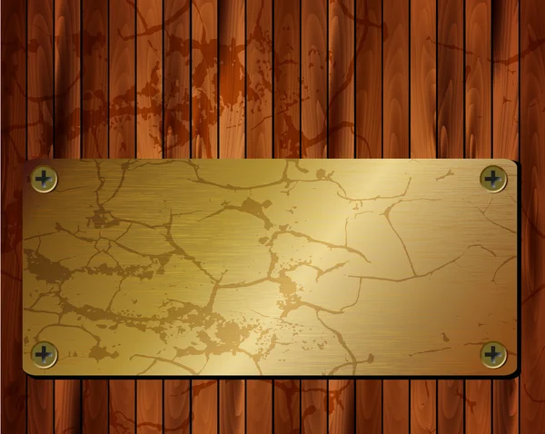 Moldura metálica em ouro sobre um fundo de madeira 22 — Vetor de Stock
