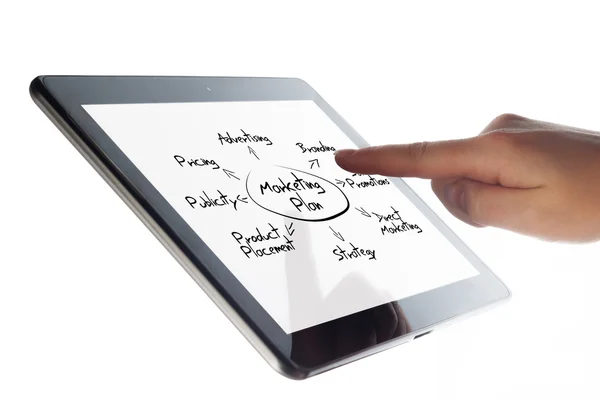 Tablet-Marketingplan — Stockfoto