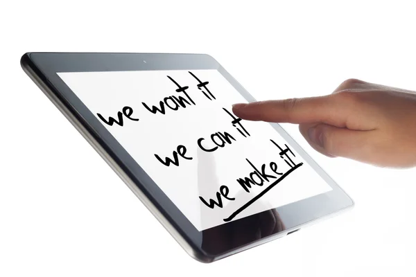 Tablet motivation text — Stock Photo, Image