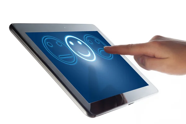 Tablet smiling button — Stock Photo, Image