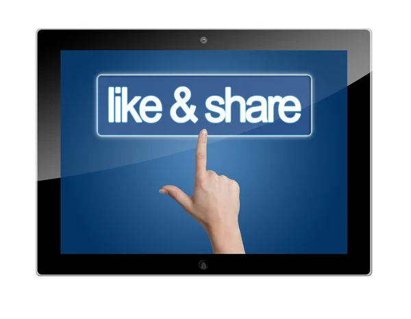 Tablet Like und Share-Taste — Stockfoto