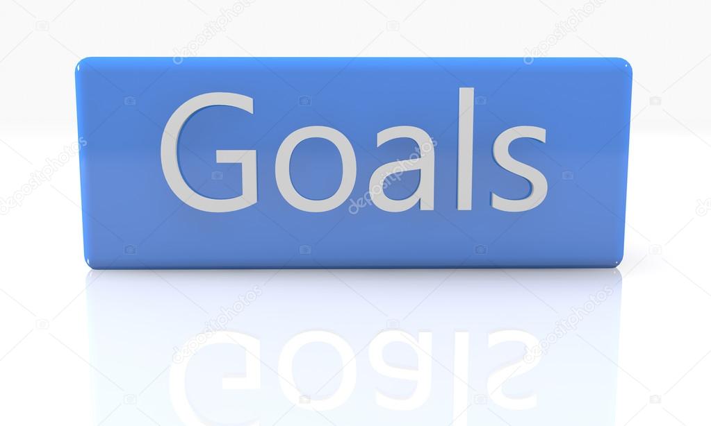 3d render blue box with Goals on it on white background with reflection