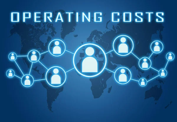 Operating Costs Tekstconcept Blauwe Achtergrond Met Wereldkaart Sociale Iconen — Stockfoto