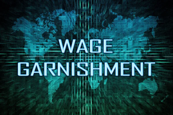 Wage Garnishment Text Concept Green Digital World Map Background — Stock Photo, Image