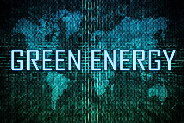 Green Energy Text Concept Green Digital World Map Background — Stockfoto