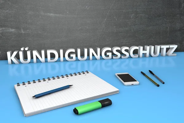 Kuendigungsschutz 解雇から保護するためのドイツ語の単語 ノートブック 携帯電話でテキストコンセプト 3Dレンダリング図 — ストック写真