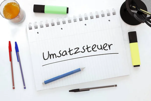 Umsatzsteuer ドイツ語の販売税や付加価値税のための単語 机の上のノートブック内の手書きのテキスト 3Dレンダリングイラスト — ストック写真