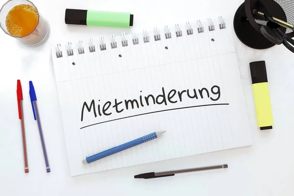 Mietminderung Γερμανική Λέξη Για Μείωση Ενοικίου Χειρόγραφο Κείμενο Ένα Σημειωματάριο — Φωτογραφία Αρχείου
