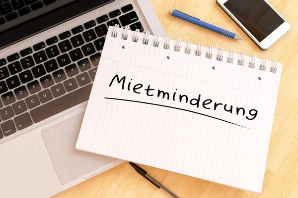 Mietminderung German Word Rent Reduction Handwritten Text Notebook Desk Render — Stock Photo, Image