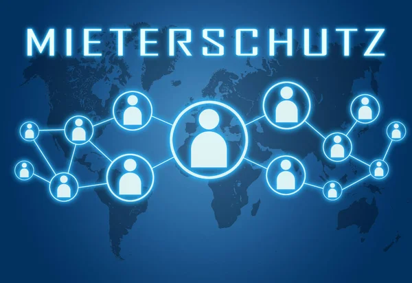 Mieterschutz Német Szó Bérlők Védelmére Szöveges Koncepció Kék Háttérrel Világtérképpel Stock Fotó