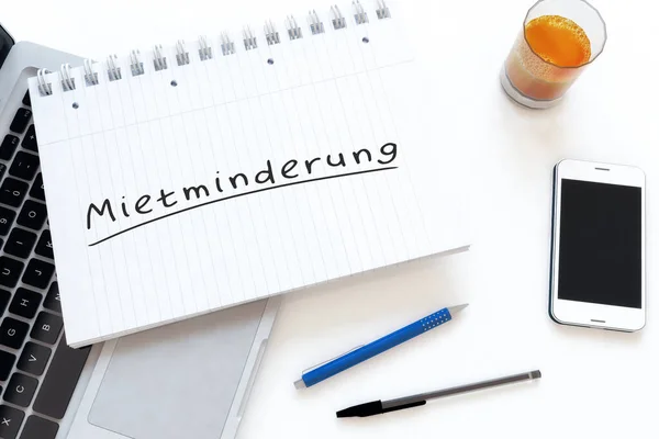 Mietminderung German Word Rent Reduction Handwritten Text Notebook Desk Render — Stock Photo, Image